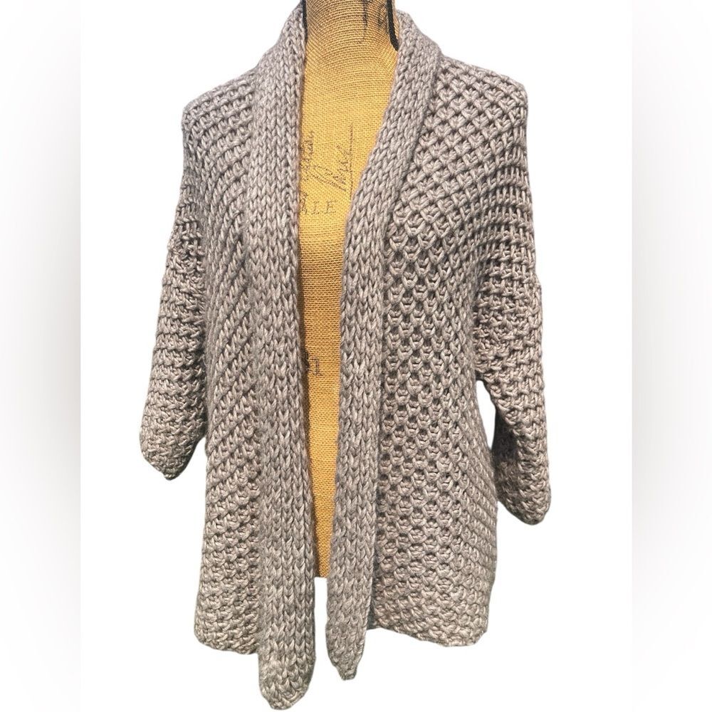 Elsamanda Oversized Italian Wool Alpaca Knit Cardigan Sweater Brown Size Small